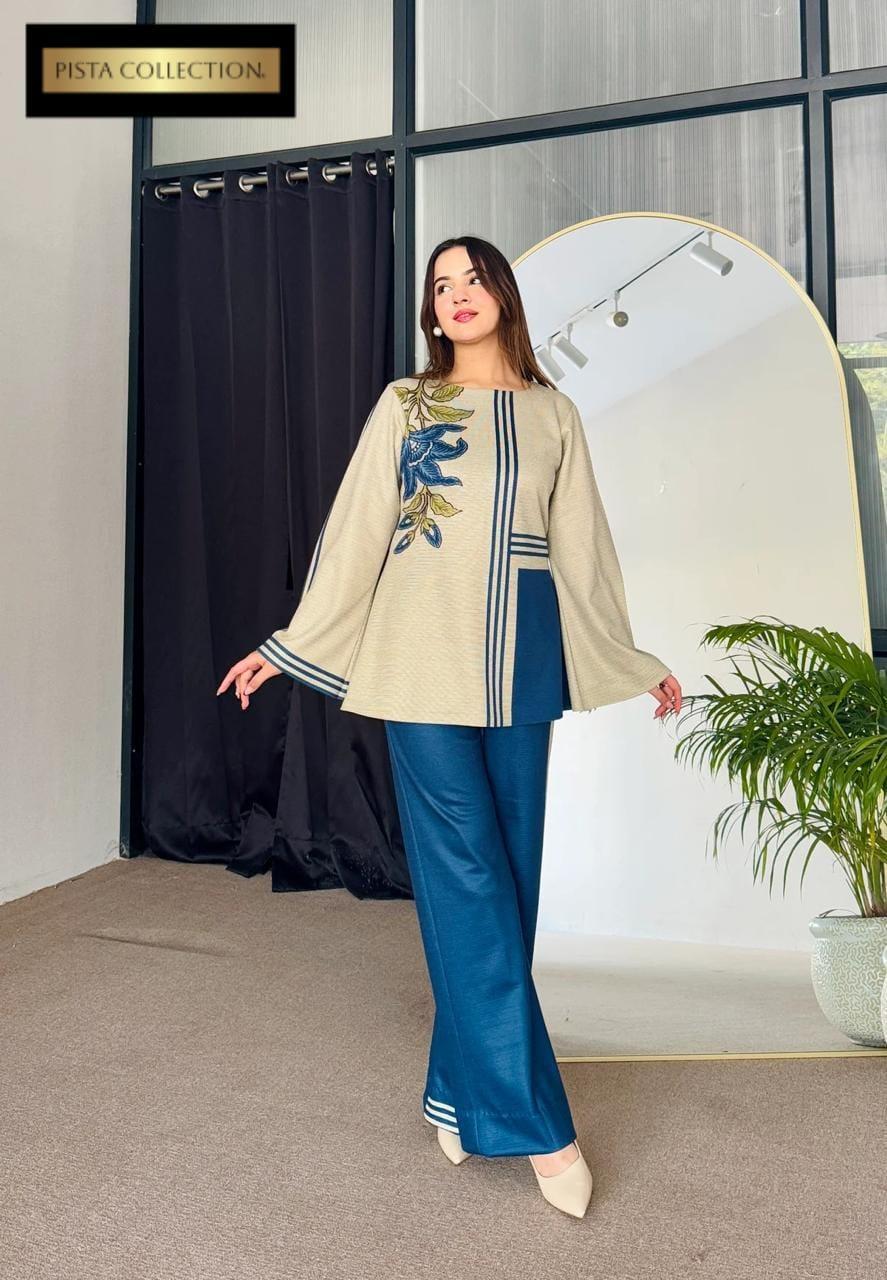Stylish Blue Printed Women's Stitched Shirt and Trouser Set - 2 Pcs