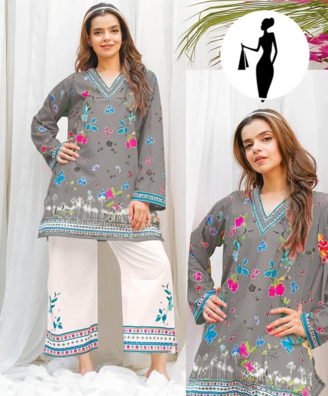 Stylish Printed Swiss Lawn Shirt and Trouser Set - 2 Pcs