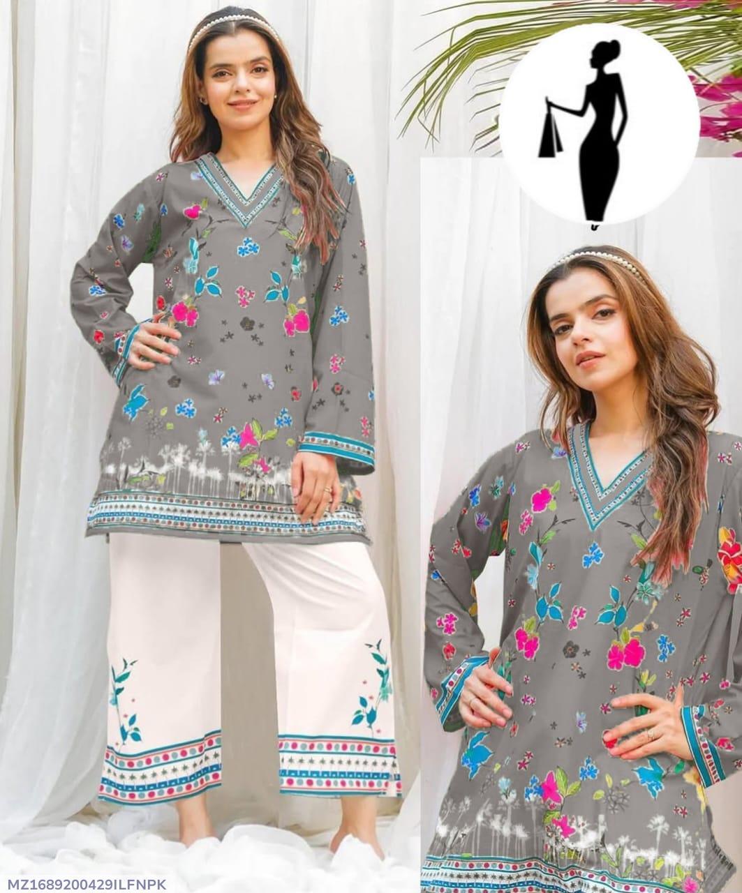 Stylish Printed Swiss Lawn Shirt and Trouser Set - 2 Pcs