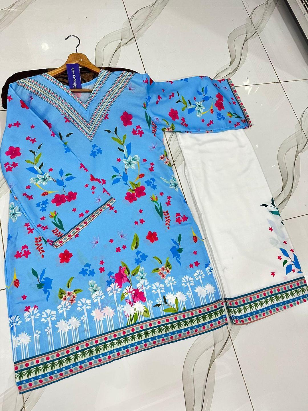 Stylish Printed Swiss Lawn Shirt and Trouser Set - 2 Pcs