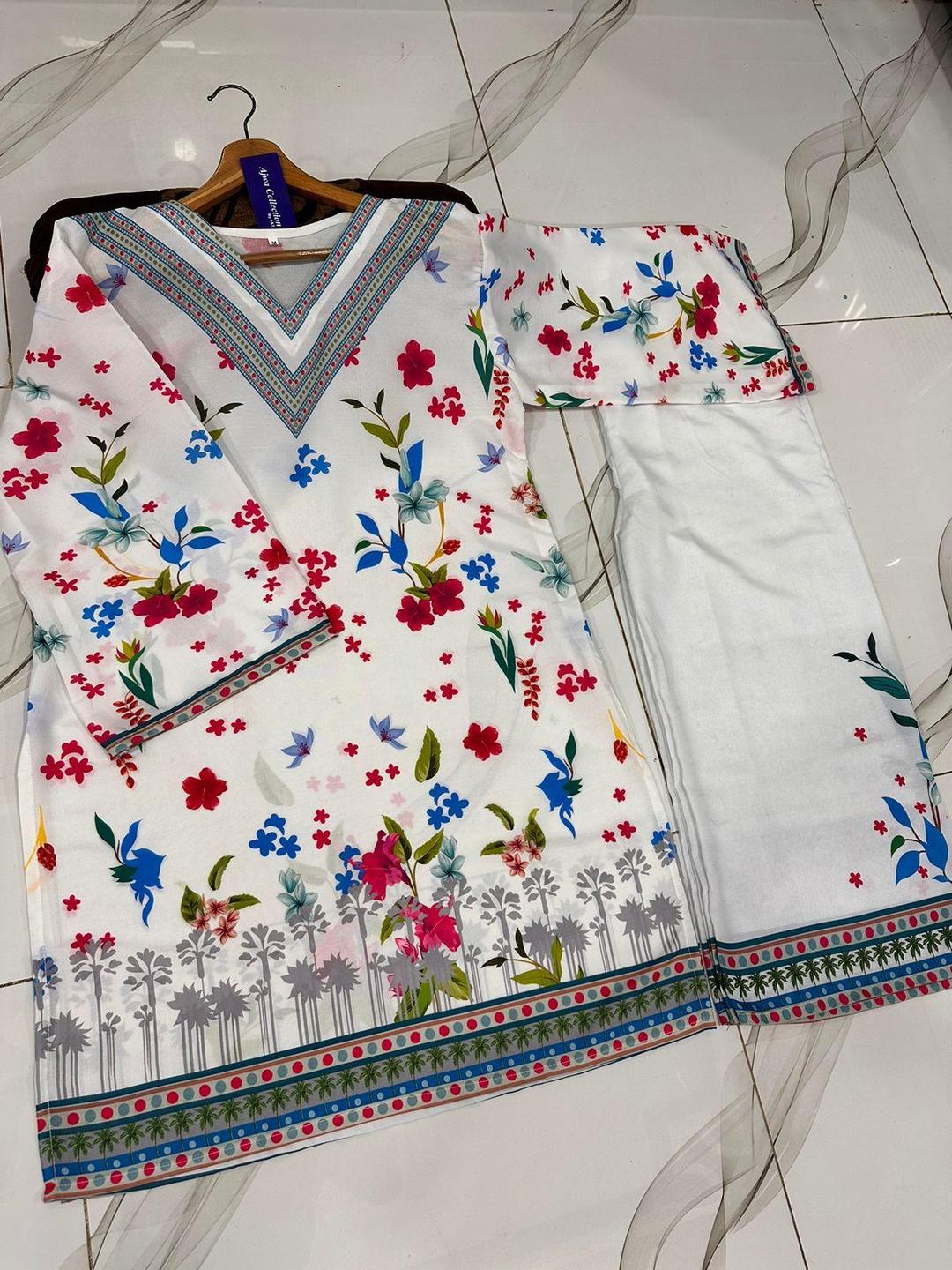 Stylish Printed Swiss Lawn Shirt and Trouser Set - 2 Pcs
