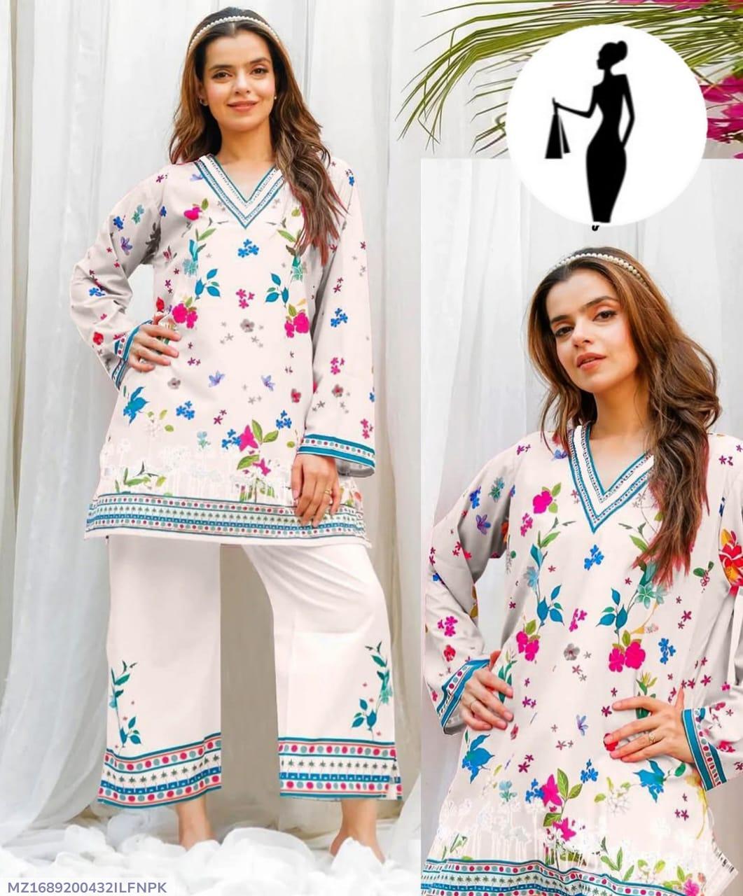 Stylish Printed Swiss Lawn Shirt and Trouser Set - 2 Pcs