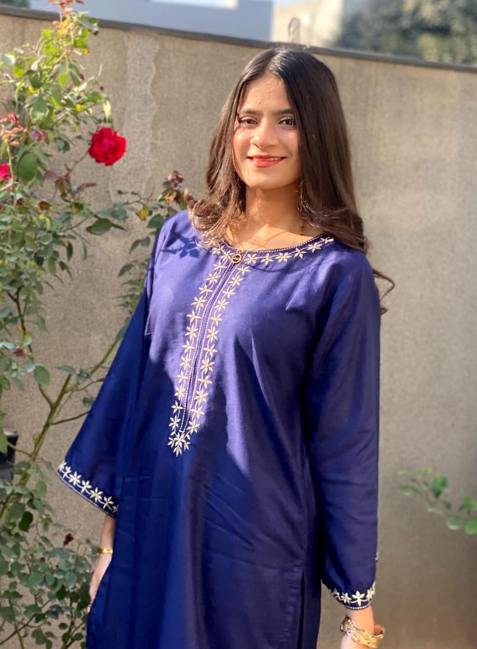 Stylish Black Embroidered Shirt And Trouser Set - 2 Pcs
