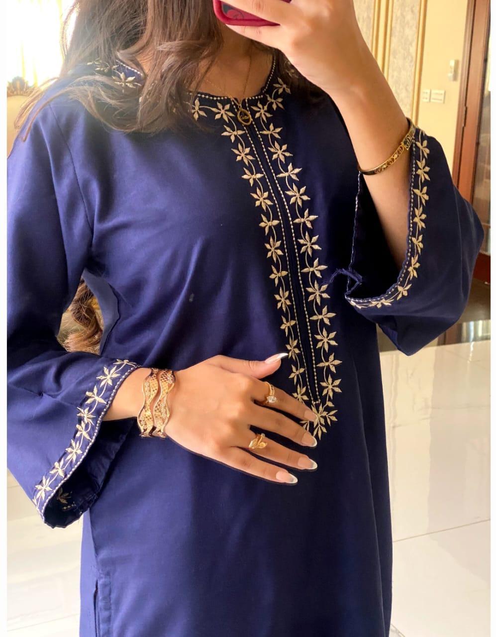 Stylish Black Embroidered Shirt And Trouser Set - 2 Pcs