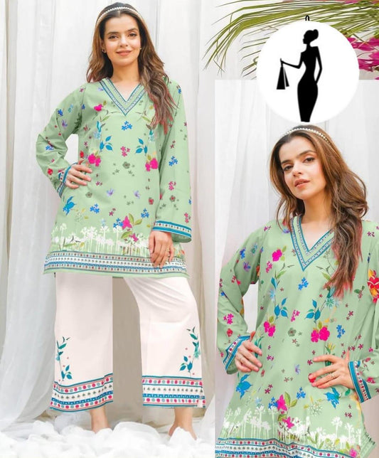 Stylish Printed Swiss Lawn Shirt and Trouser Set - 2 Pcs