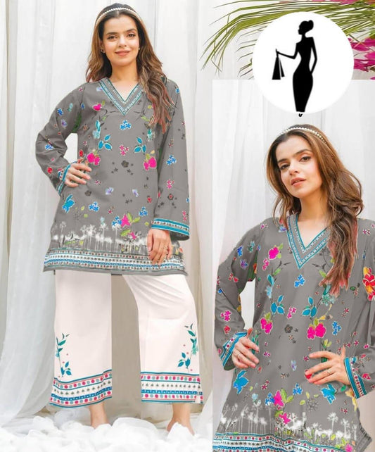 Stylish Printed Swiss Lawn Shirt and Trouser Set - 2 Pcs