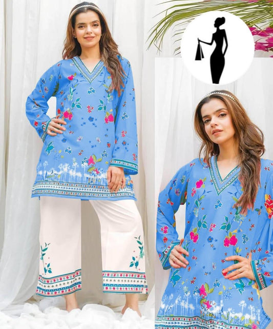 Stylish Printed Swiss Lawn Shirt and Trouser Set - 2 Pcs
