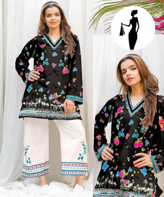 Stylish Printed Swiss Lawn Shirt and Trouser Set - 2 Pcs