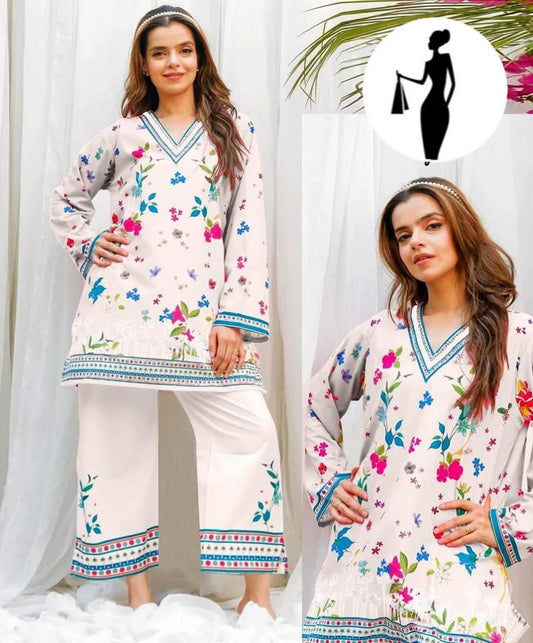 Stylish Printed Swiss Lawn Shirt and Trouser Set - 2 Pcs