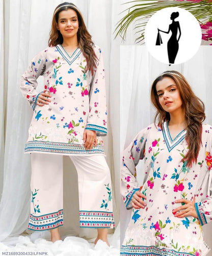 Stylish Printed Swiss Lawn Shirt and Trouser Set - 2 Pcs